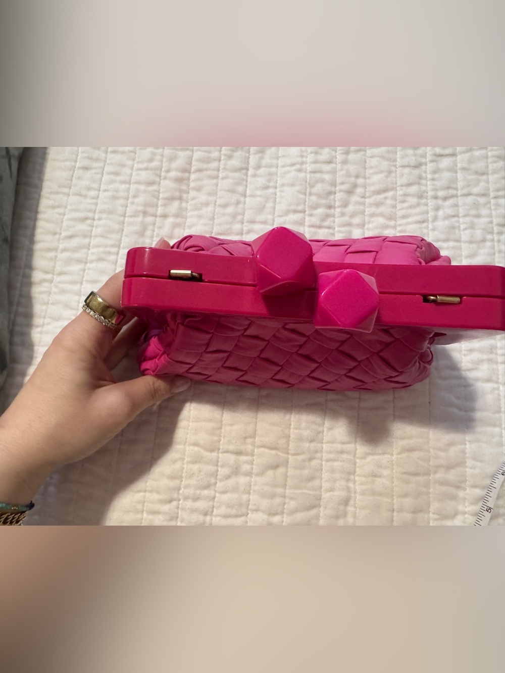 Anthropologie Hot Pink Woven Frame Clutch - Picture 3 of 3